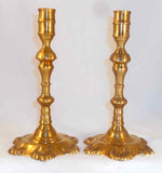 Pair Winterthur Museum Reproduction Colonial Style Tall Brass Candlestick Holder