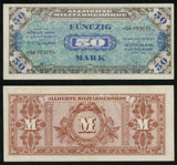 1944 WWII Germany Allied Occupation Military Currency 50 Mark Banknote Pick 196d