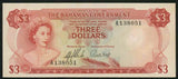 1965 Bahamas 3 Dollar Uncirculated Banknote Queen Elizabeth II Signed Sands & Higgs