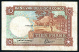Bank of Belgian Congo 1942 Ten Francs Banknote Pick 14B Nice Very Fine Note