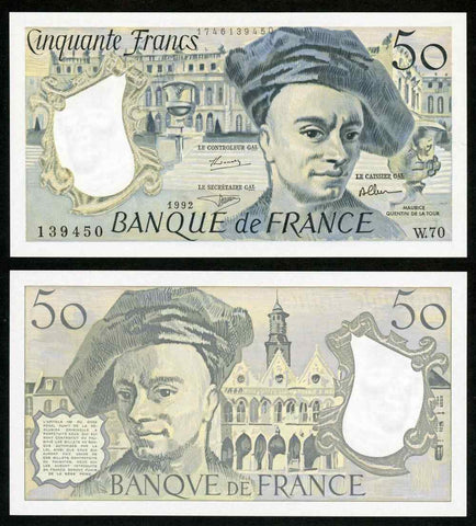 Currency 1992 France 50 Franc Banknote P152 Maurice Quentin de la Tour Crisp Unc