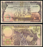 Belgian Congo Ruanda-Urundi Central Bank 1957 Five Hundred Francs Banknote Pick 34, Good Fine to Apparent Very Fine