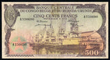 Belgian Congo Ruanda-Urundi Central Bank 1957 Five Hundred Francs Banknote Pick 34, Good Fine to Apparent Very Fine