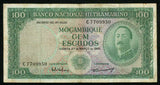 Currency 1961 Mozambique 100 Escudos Banknote P109a Banco Nacional Ultamarino VF