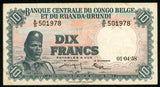 Belgian Congo Ruanda-Urundi Central Bank 1958 Ten Francs Banknote Pick 30b Beautiful Extremely Fine