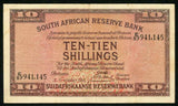 1941 South African Reserve Bank Ten Shillings Banknote Pick Number 82d Nice Very Fine Currency Note