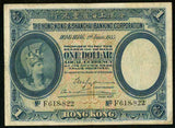 1935 Hong Kong One Dollar Banknote Hong Kong & Shanghai Banking Corp Pick Number 172c Nice Very Fine