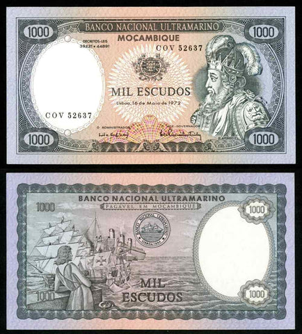 Currency 1972 Mozambique Banco Nacional Ultamarino 1000 Escudos Banknote P112b