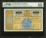 1960 Bank of Scotland Five Pounds Banknote Pick Number 101b PMG About Uncirculated 53 EPQ