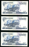 Lot of Three 1994 Royal Bank of Scotland Limited Five Pounds Banknotes With Consecutive Serial Numbers Pick 352b