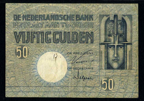 Netherlands Bank Banknote 29 April 1929 Issue Fifty Gulden P#47 PMG 25 Very Fine