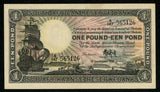Currency 1945 South African Reserve Bank One Pound Banknote Sailing Ship P# 84f