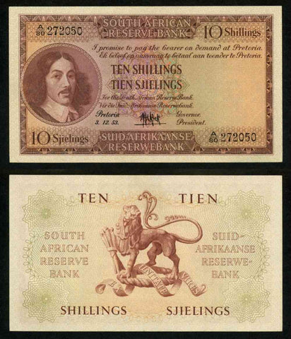 1953 South African Reserve Bank Ten Shillings Banknote Pick Number 90c Nice Extremely Fine or Better Currency Note