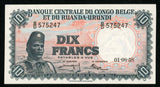 1958 Belgian Congo Ruanda-Urundi Central Bank 10 Francs Banknote P30b Unc 65 EPQ