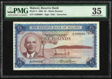 Malawi Five Pounds Banknote Reserve Bank Act 1964 1st Issue P4 PMG 35 Choice VF