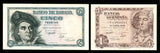 Two 1948 Bank of Spain Small Banknotes One Peseta and 5 Pesetas P# 135 & 136 UNC