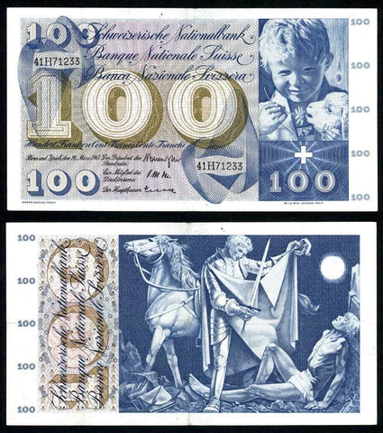 1963 Banknote Switzerland 100 Francs St. Martin Sharing Cape P# 49e About VF++