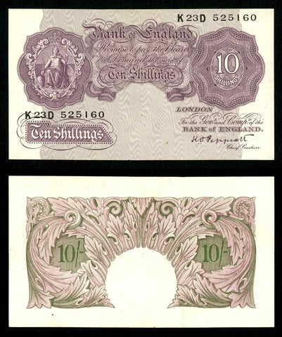 1948 Great Britain 10 Shillings Banknote P368a Signed Peppiatt Prefix K23D AU+++