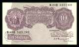 1948 Great Britain 10 Shillings Banknote P368a Signed Peppiatt Prefix K23D AU+++