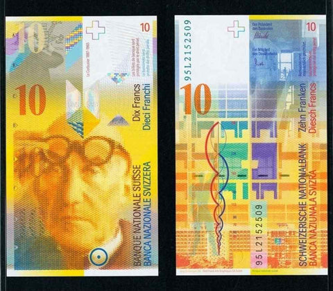 1995 National Bank of Switzerland Banknote 10 Francs Pick 66a PMG Gem Unc 65 EPQ
