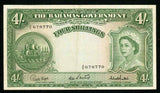 The Bahamas Government 1953 Four Shillings Banknote P# 13c Queen Elizabeth II VF