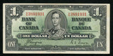 1937 Currency Bank of Canada One Dollar Banknote King George VI Pick 58e XF+