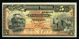 1914 Mexico Banco Peninsular 5 Pesos Banknote P#S465a Locomotive Ship Crisp Unc.