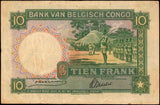 Very Fine 10 December 1941 Bank of the Belgian Congo Ten Francs Banknote Pick 14