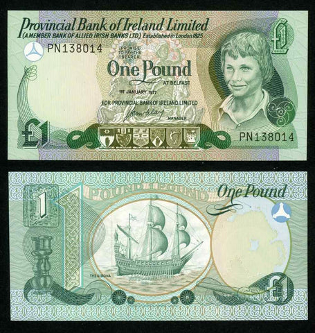 1971 Provincial Bank of Ireland Limited One Pound Banknote Pick No. 247a UNC
