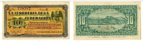 1914 Tesoreria De La Federacion 10 Centavos Banknote Guaymas Sonora Mexico S1058
