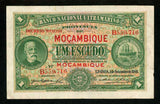 1941 Mozambique One Escudo Banknote P81 Banco Nacional Ultamarino Very Fine