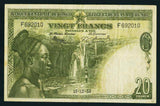 1953 Belgian Congo Ruanda-Urundi Central Bank 20 Francs Banknote P 26, VF 30 EPQ