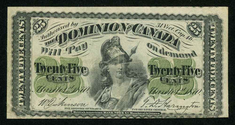 1870 Dominion of Canada Currency Twenty Five Cents Banknote Pick