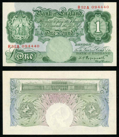 Currency 1948 Great Britain One Pound Banknote P-363d Peppiat Prefix R52A UNC.