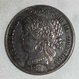 1880 BF Crown Size Silver Coin from Peru Five Pesetas Lima Mint Woman's Head Left Choice Extremely Fine or Much Better