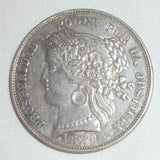 1880 BF Crown Size Silver Coin from Peru Five Pesetas Lima Mint Woman's Head Left Choice Extremely Fine or Much Better