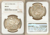 1872 Crown Size Silver Coin from Peru One or Un Sol Seated Liberty Facing Right NGC MS63