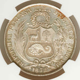 1872 Crown Size Silver Coin from Peru One or Un Sol Seated Liberty Facing Right NGC MS63