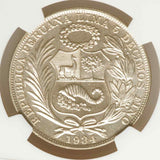 1934 Crown Size Republic of Peru Silver Coin One/Un Sol Lustrous Mint State 65