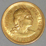 Scarce 1908 Peru Gold Coin Libra or Pound Lima Mint Native Head Facing Right AU+