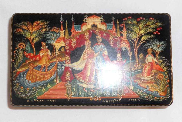 1995 Footed Palekh Russian Lacquer Box Scene From A Fairy Tale