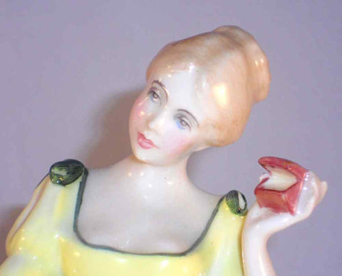 English Royal Doulton Figurine Woman Green Dress Holding Red Box Paula Giamer Antiques and Collectibles English Royal Doulton Figurine Woman Green Dress Holding Red Box Paula Giamer Antiques and Collectibles