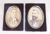 Pair of Antique Black and White Photographs of Man and Woman Velour and Oval Metal Framing