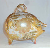 Antique Painted Chalkware Still Penny Bank Large Pig Standing on All Four