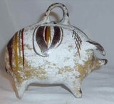 Unusual Old Painted Chalkware Still Penny Bank Pig Standing on All Four
