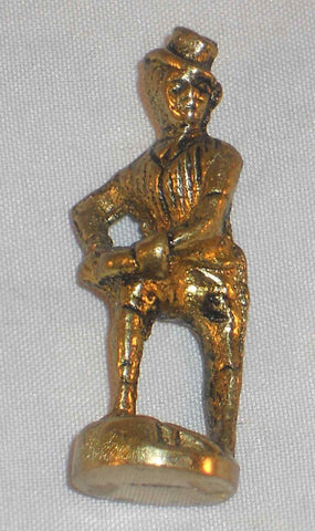 Old Figural Pipe Tamper Brass Man Wearing Hat & Hands on Knees 1/2" Tamping Disk