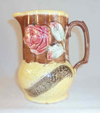 Antique Majolica Brown and Yellow Pitcher Red Rose Pattern English Registry Mark