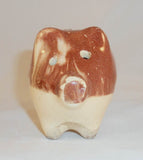 Antique Pottery Still Penny Bank Two Tone Pig or Piggy Marked with Letters Numbers