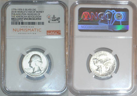 1976 Silver 25 Cent Coin Bicentennial American Revolution ANA 2018 World's Fair of Money NGC Brilliant Uncirculated