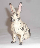 Antique Hubley Cast Iron Large Seated Rabbit Still Penny Bank Pink Ears & Eyes